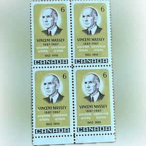 🎈4/$20 - #491 CANADA 1969 “Vincent Massey” 6¢ Lower 4-Stamp Block.